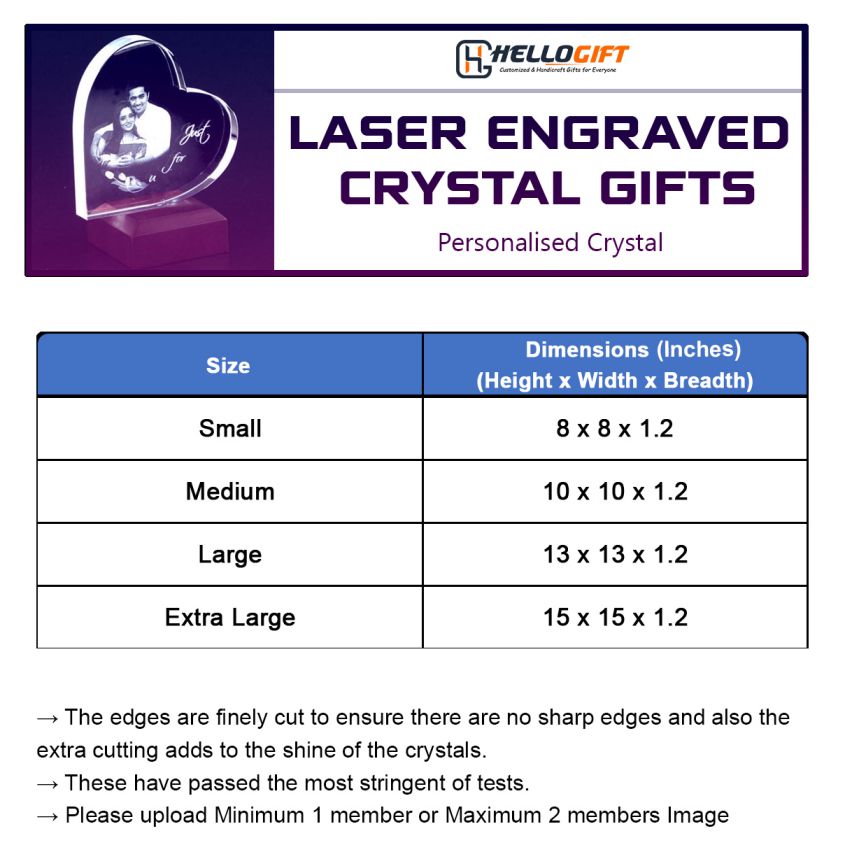 3D Crystal Wide Heart Gift | 2D Crystal Wide Heart Gift | Crystal Photo Heart Gift