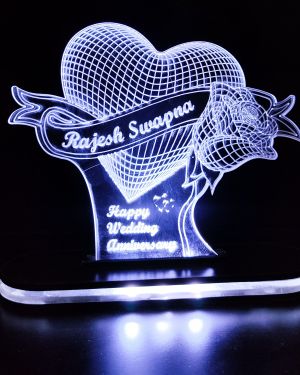 Personalized Heart and Roses Acrylic 3d Illusion Led Lamp with Color Changing