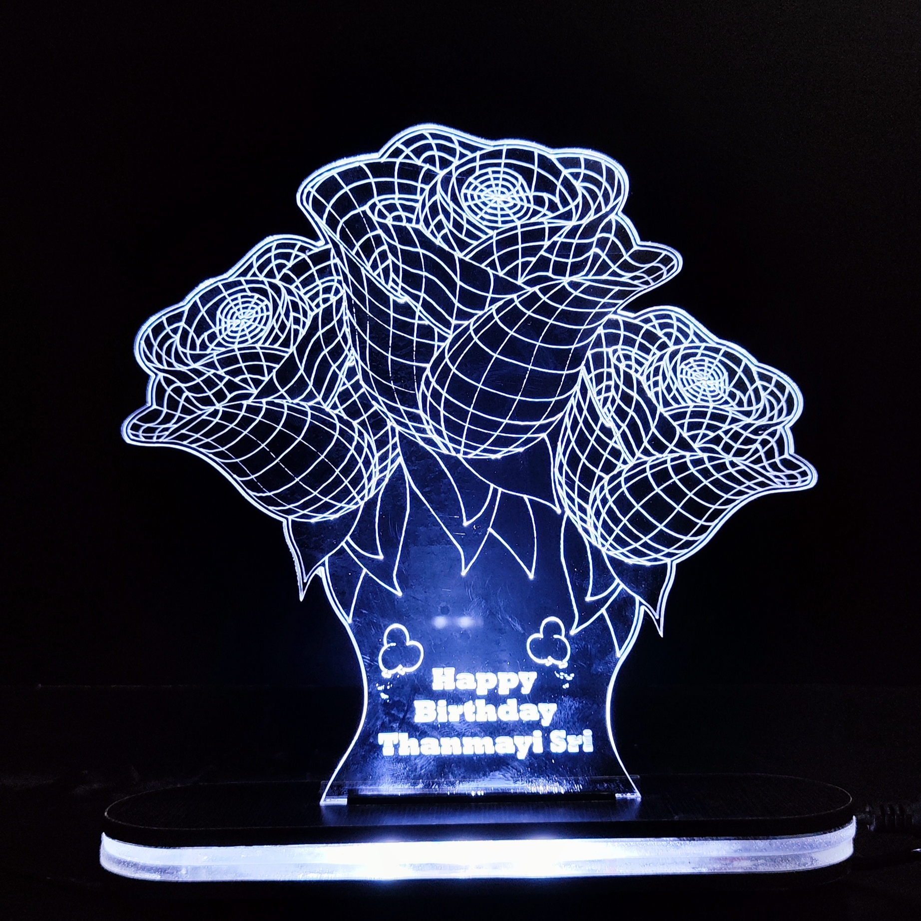 Personalized 3 Roses Acrylic 3d Illusion Led Lamp with Color Changing