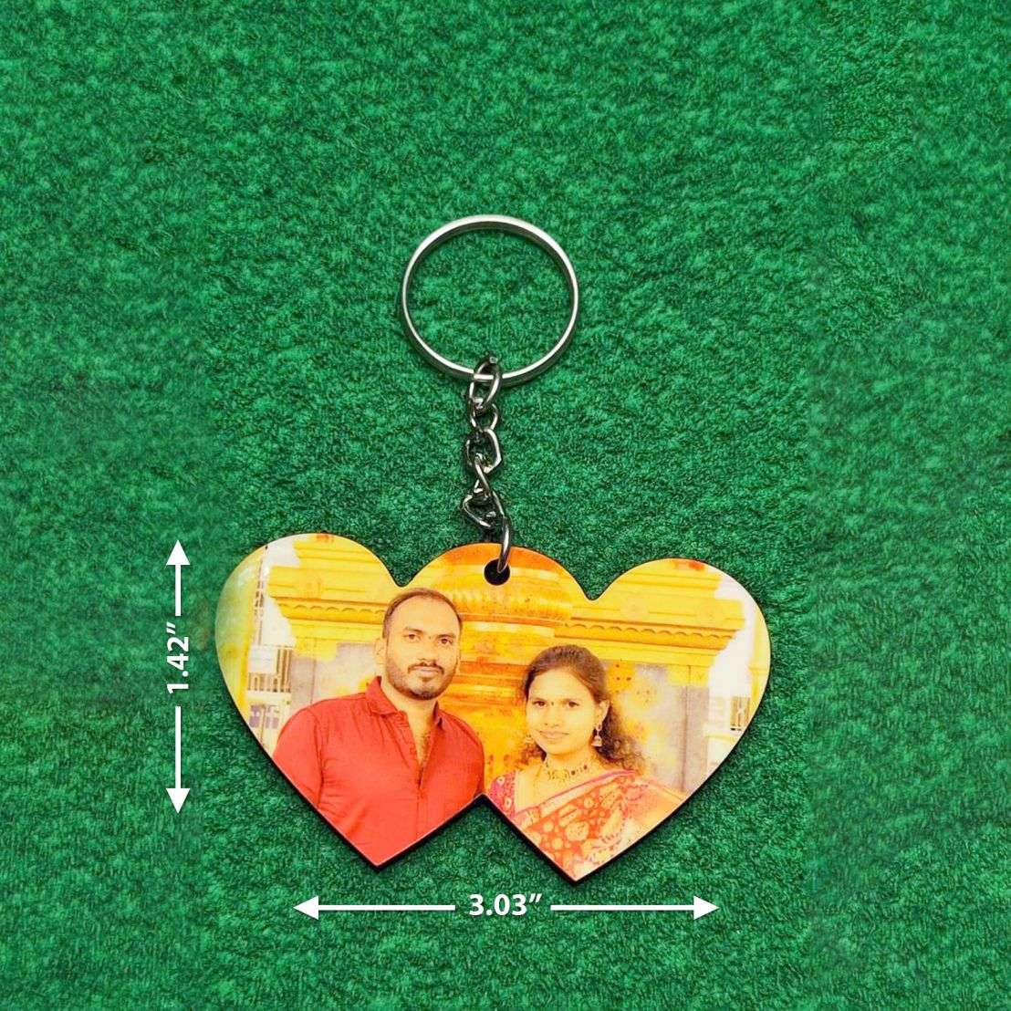 Custom Photo Printed Keychain – Double Heart Shape – Double the Love