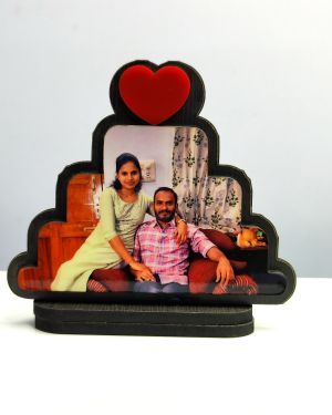Romantic Couples Photo Print with Red Love Logo – Custom 5×4 Wooden MDF Print for Lovers