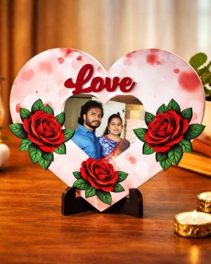 Customized Love Heart Photo Frame with Roses